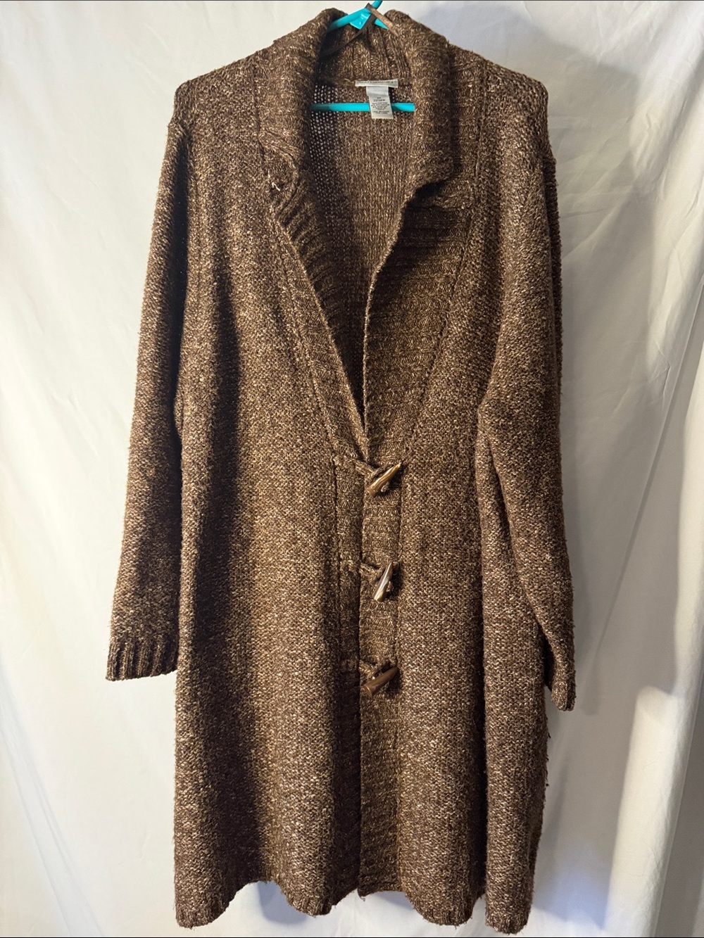 Catherines Toggle-Front Cardigan Women 2X Brown Like New Long Knit Shawl Collar